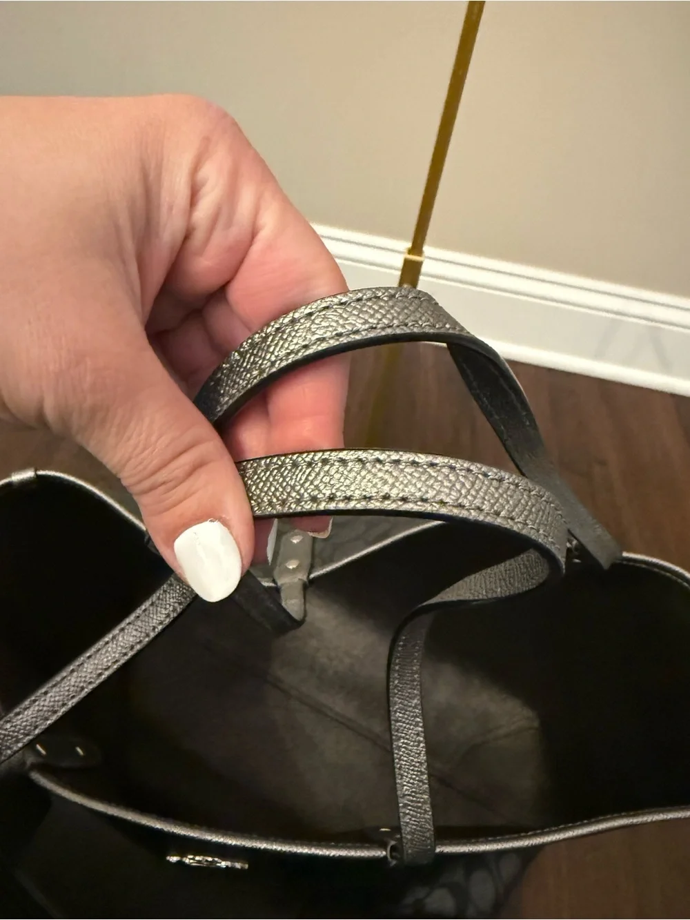 Coach Black Signature Canvas Tote with Metallic Black Pouch - Picture 7 of 10